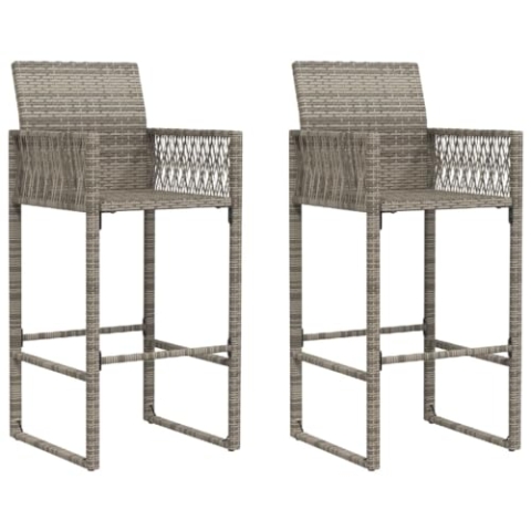 vidaXL Garten Barhocker 2 STK., Barstuhl Stahlrahmen, Gartenstuhl mit Armlehnen, Tresenhocker Bistrohocker Tresenstuhl, Grau Poly Rattan