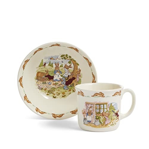 Royal Doulton Bunnykins 2-teiliges Set für Kleinkinder (Brei-Schale, Tasse) - Earthenware, Multi, Tierdruck, 6 x 6 x 2 Zoll, Geschenkbox, Baby-Set, Kleinkind-Säuglingsset