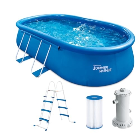 Summer Waves Quick Up Pool Komplettset | Oval 549x305x107 cm Blau | Aufstellpool Set | Gartenpool & Schwimmbecken inkl. Filterpumpe, Leiter, Bodenvlies & Abdeckplane