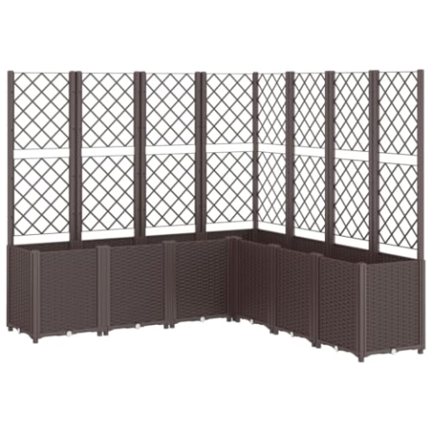 vidaXL Pflanzkübel mit Rankgitter, Blumenkübel mit modularem Design Rattan-Optik, Blumentopf für Terrasse Garten, Blumenkasten Pflanzkasten, Braun PP