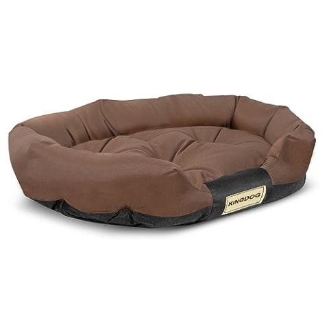 KingDog Prestige Hundebett Tierbett Haustierbett Oval Wasserdichtes PVC Codura 100% Polyester Gewicht: 240gr/m2 (100 x 75 cm, Braun)