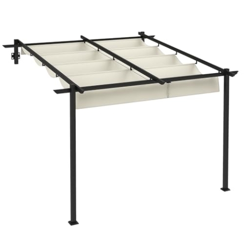 Outsunny Terrassendach Pergola ca. 3x3m Terrassendachung, Garten Pavillon aus Aluminium, Wandmontage, Gartenpavillon mit Verstellbares Dach, Sonnenschutz für Terrasse und Garten, Cremeweiß