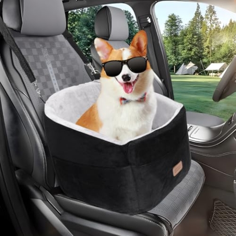 Nobleza Hundesitzerhöhung für kleine Hunde, Waschbarer Hundesitz Auto mit Aufbewahrungstaschen und Ansteckbarer Sicherheitsleine, Verdickter Hundeautositz, Hunde Autositz Hundebett Auto, L50×B50×H40cm