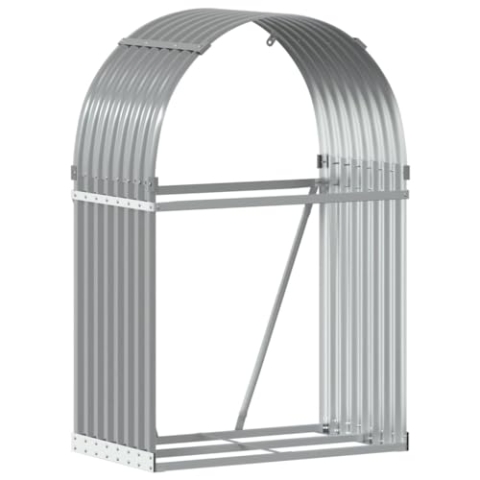 vidaXL Kaminholzunterstand, Kaminholzregal mit viel Stauraum, Feuerfest Brennholzregal mit Haken, Garten Holzlager Unterstand, Hellgrau 80x45x120cm Verzinkter Stahl