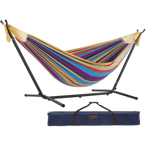 Vivere Doppel Baumwolle Hängematte mit Hängemattengestell 250 cm, Tropisch