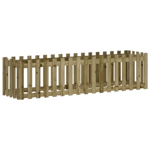 vidaXL Hochbeet, Pflanzkasten mit Lattenzaun-Design, Frühbeet Pflanzbeet für Garten Terrasse, Gemüsebeet Blumenkasten, 200x50x50 cm Kiefernholz Imprägniert