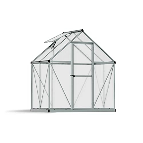 Canopia by Palram Gewächshaus klein Mythos 6x4 Treibhaus 122x185 cm Aluminium Silber Tomatenhaus Polycarbonatplatten UV-beständig