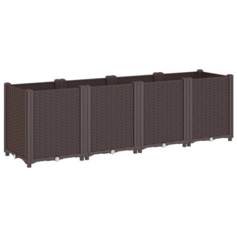vidaXL Pflanzkübel, Blumenkübel mit modularem Design Rattan-Optik, Blumentopf für Terrasse Garten, Blumenkasten Pflanzkasten, Braun PP
