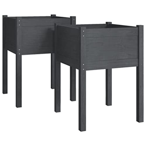 vidaXL 2X Massivholz Kiefer Pflanzkübel Hochbeet Pflanzbeet Gemüsebeet Pflanzkasten Blumenbeet Blumenkasten Blumenkübel Frühbeet Grau 50x50x70cm