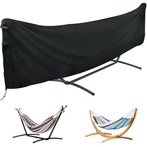 Hängematte Abdeckung Wasserdicht, 420D Oxford Vollständige Abdeckplane, Geeignet Outdoor für Hängematte und Doppelhängematte mit Gestell, Wasserdicht, Winddicht, Kältebeständig (260 x 17 X 85 cm)