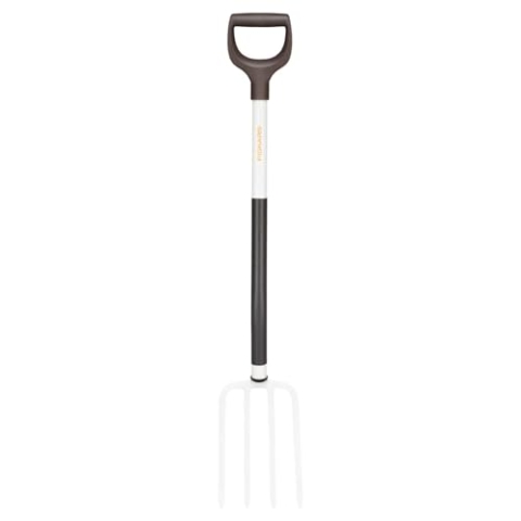 Fiskars Spatengabel für weiche, lockere Böden, Mit 4 Zinken, Länge: 105 cm, Zinken und Stiel aus hochwertigem Stahl, Schwarz/Weiß, White, 1070715