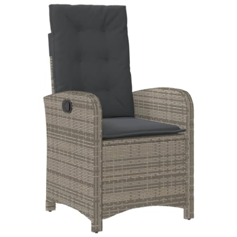 vidaXL Gartensessel mit Kissen 2 STK., Gartenstuhl mit Verstellbarer Rückenlehne, Liegestuhl mit Stahlrahmen, Sessel Stuhl Relaxsessel, Grau Poly Rattan