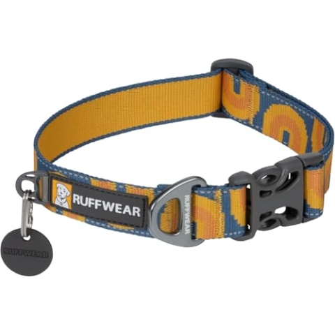 RUFFWEAR Crag Dog Collar, Medium Dog Collar with Aluminium V-Ring, Adjustable Length Pet Dog Collar, Comfortable Soft Collar, Premium Animal Collar w. Dog Lead Attachment Ring, 36-51cm, Canyon Oxbow