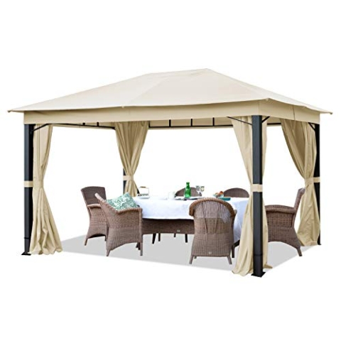 TOOLPORT Gartenpavillon 3x4 m ALU Premium ca. 220g/m² Dachplane wasserdicht Pavillon 4 Seitenteile Gartenzelt Champagner ca. 9x9cm Profil