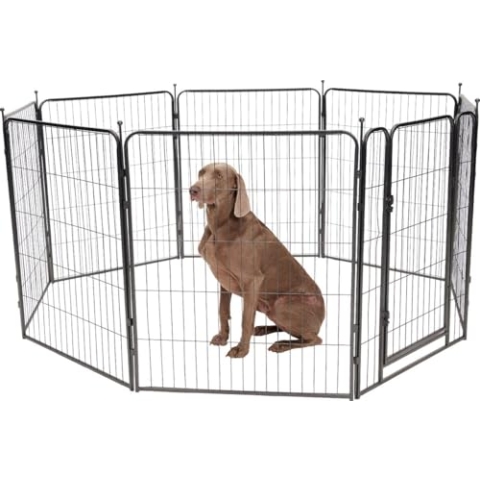 Brixy Hundeauslauf - Welpenlaufstall - 8 Panels - 80 x 80 CM - 640 CM Umfang - Faltbar - Mit Tür - Stahl - Schwarz