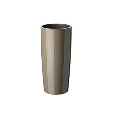 Floralo Teramo hoch Übertopf 35cm Durchmesser x 70cm hoch taupe, hochglänzend, mit herausnehmbarem Topfeinsatz, hellbraun
