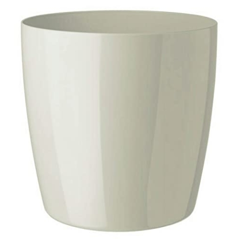 Floralo Teramo Übertopf 40cm Durchmesser x 38cm hoch creme, glänzend, in den Boden eingelassene Rollen, altweiß