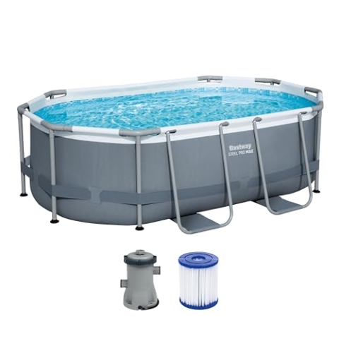 Bestway Power Steel Frame Pool Set mit Filterpumpe 305 x 200 x 84 cm, grau, oval