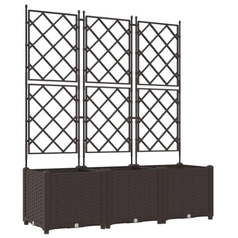 vidaXL Rechteckiger brauner Pflanzkübel mit Trellis für Innen- und Außenbereich Großer 120 x 40 143 cm Kasten Langlebiger Kunststoff-Harz-Material Modernes Design Ideal für Pflanzenbehälter