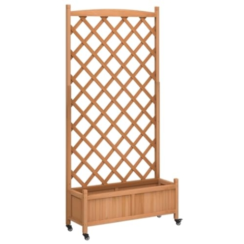 vidaXL Pflanzkübel mit Rankgitter Rollen, Blumenkasten mit Spalier, Pflanzgefäß für Terrasse Garten, Pflanzkasten, Braun Massivholz Tanne