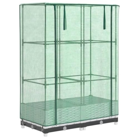 vidaXL Hochbeet mit Gewächshaus-Aufsatz, Pflanzbeet mit Eisenrohr-Rahmen, Gemüsebeet für Garten Terrasse Balkon, Pflanzkasten Frühbeet, Rattan-Optik