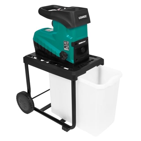 VONROC Gartenhäcksler elektrisch 2500W - Walzenhäcksler für Äste bis zu Ø45mm - Leise & Robust - Häcksler Maschine für Gartenabfälle inkl 60L Auffangsack
