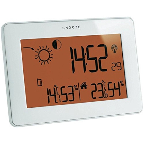 TFA Dostmann Slim Touch Funk-Wetterstation, Wettervorhersage, Raumklima, Außentemperatur, Luftfeuchtigkeit, Funkuhr, Mondphase, Touchscreen, (L) 145 x (B) 23 (55) x (H) 103 mm