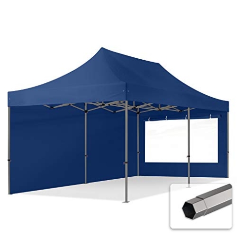 TOOLPORT Faltzelt Faltpavillon Pavillon 3x6m - mit 2 Seitenteilen (Panoramafenster) Premium Dach Partyzelt blau