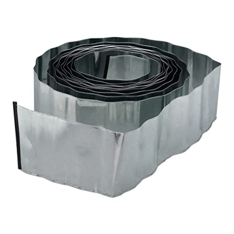 Relaxdays 4 x Rasenkante 10m, Beetbegrenzung aus Metall, verzinkt, flexibel, Umrandung f. Beet oder Rasen, 16cm hoch, Silber