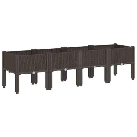 vidaXL Pflanzkasten, Blumenkübel mit Beinen Rattan-Optik, Pflanzkübel für Garten Terrasse, Blumenkasten Hochbeet Gemüsebeet, Braun 160x40x42cm PP