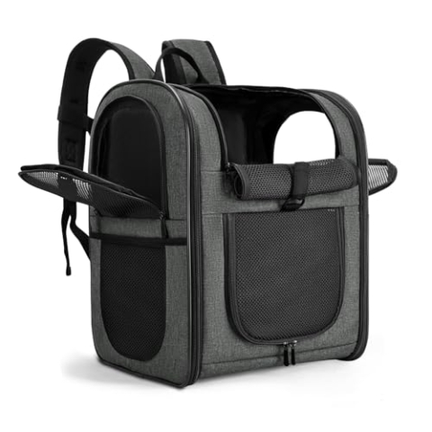 apollo walker HundeRucksack und KatzenRucksack für Große/Kleine Haustiere(2-15KG) - Gepolsterter Rückenstütze Hundetasche Atmungsaktiver Netz-Tierrucksack für Wandern, Reisen, Outdoor Grau