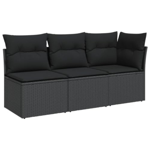 vidaXL Gartensofa mit Kissen 3-Sitzer, Sofa mit Staufach unter Sitzfläche, Terrassensofa mit abnehmbarem waschbarem Bezug, Gartenmöbel Terrassenmöbel, Schwarz Poly Rattan