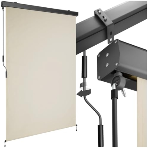 tectake® Markise, Senkrechtmarkise, Sonnenschutz Balkon Sichtschutz Terrasse, Flexible Trennwand für Pergola, Garten, Windschutz, Sonnenschutz, Balkonsichtschutz - beige, 120 x 250 cm
