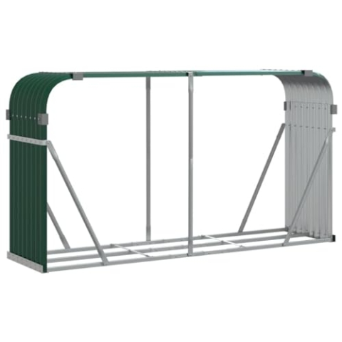vidaXL Kaminholzunterstand, Kaminholzregal mit viel Stauraum, Feuerfest Brennholzregal mit Haken, Garten Holzlager Unterstand, Grün 180x45x100cm Verzinkter Stahl
