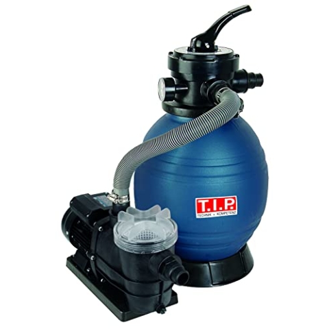 T.I.P. Poolfilteranlage - Pool Filter Set mit Vorfilter (30 m³ Beckengröße, 10.000l/h Fördermenge, 10m Förderhöhe, 4-Wege-Ventil, Großer Filterbehälter: 13Kg Sand / 400g Fillterballs) SPF 250 F, 30308