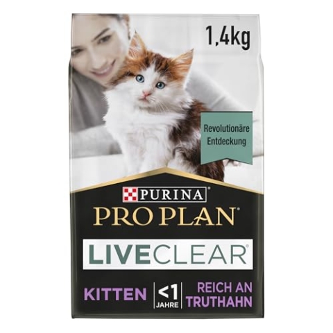 Pro Plan LIVECLEAR KITTEN, Katzenfutter trocken, reich an Truthahn, 6er Pack (6 x 1,4kg)
