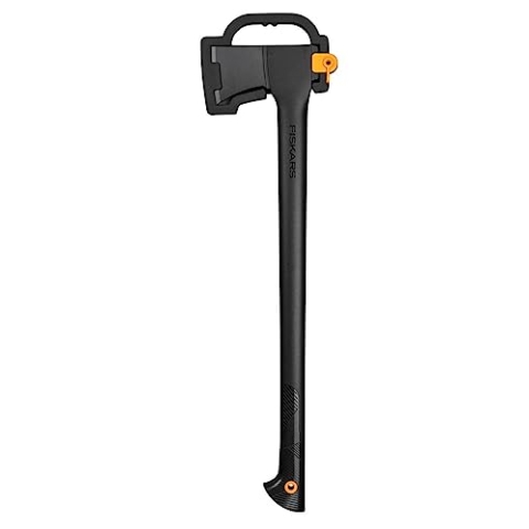 Fiskars Fällaxt L, Solid, Mit Klingen- und Transportschutz, Antihaftbeschichtet, Hochwertige Stahl-Klinge/Glasfaserverstärkter Kunststoff-Stiel, Schwarz/Orange, A18, Länge: 65 cm, 1,6 kg, 1052045