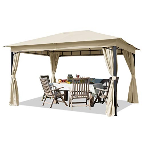 TOOLPORT Gartenpavillon 3x4 m ca. 180 g/m² Dachplane wasserdicht Pavillon - 4 Seitenteile Gartenzelt Partyzelt ca. 6x6cm Profil Champagner