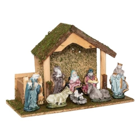 Beleuchtete Weihnachtskrippe mit 8 Krippenfiguren 32 cm