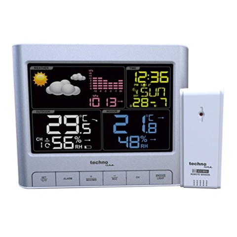 Technoline WS6449 WS 6449 moderne Wetterstation mit LED-Anzeige, sowie Temperatur- und Luftdruckanzeige, Wettervorhersage mit Hilfe von Wettersymbolen, silber, 15,9 x 4,3 x 13 cm