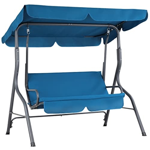 Casaria® Hollywoodschaukel 2 Sitzer wetterfest Atlantik Blau 200kg Belastbarkeit Rückenlehne Dach Verstellbar Anti-Rutsch-Füße Garten Terrasse Gartenschaukel 140x112cm