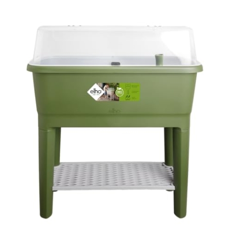 elho Noa Anzucht Tisch 80 - Hochbeete mit Abdeckung und Bewässerungssystem - Kräuterbeet aus 100% recyceltem Plastik - Ø 78.5 x H 34.2 cm - Grün/Moosgrün