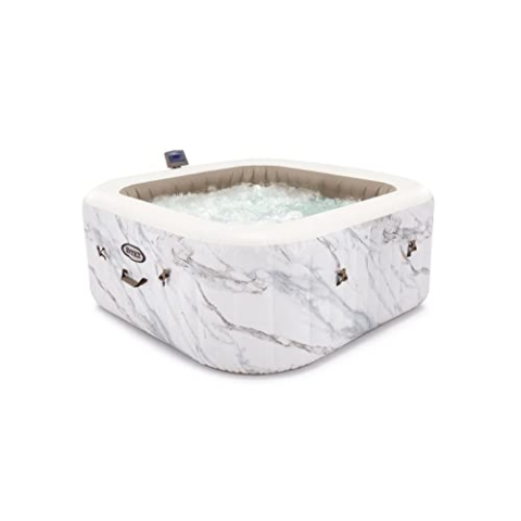 Intex 28464EX - Whirlpool aufblasbar PureSpa Calacatta Quadrat, 4 Personen, 140 Düsen und 4 Jets, Heizung, PVC, Mehrfarbig, 175x175x71 cm