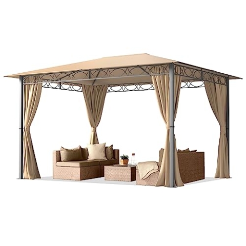TOOLPORT Gartenpavillon 3x4 m wasserdicht Premium Pavillon mit 4 Seitenteilen Gartenzelt ca. 220g/m² Dachplane in Taupe