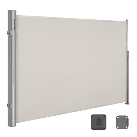 SONGMICS Alu-Seitenmarkise, ausziehbar, 160 x 350 cm, Blickdicht, Sonnenschutz, blickdicht, Seitenrollo, für Balkon, Terrasse, Garten, beige GSA165E