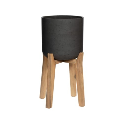 Finestgreen Charlie Feet High | Handgefertigtes Pflanzgefäß auf Holzfüßen (XL Ø:40 H:67 cm, Schwarz)