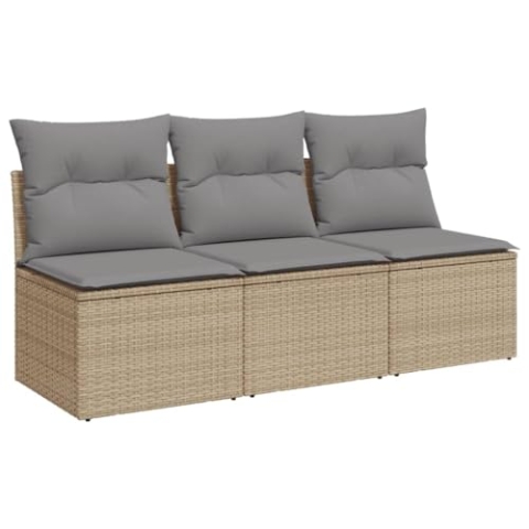 vidaXL Gartensofa mit Kissen 3-Sitzer, Sofa mit Staufach unter Sitzfläche, Terrassensofa mit abnehmbarem waschbarem Bezug, Gartenmöbel Terrassenmöbel, Beige Poly Rattan