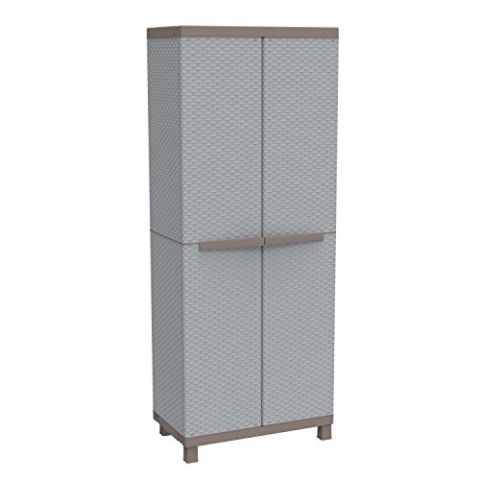 Terry, C-Rattan 2680, Schrank mit zwei Türen in Holz-Optik und 3 Einlegeböden, für innen und außen - 68x39x170 cm