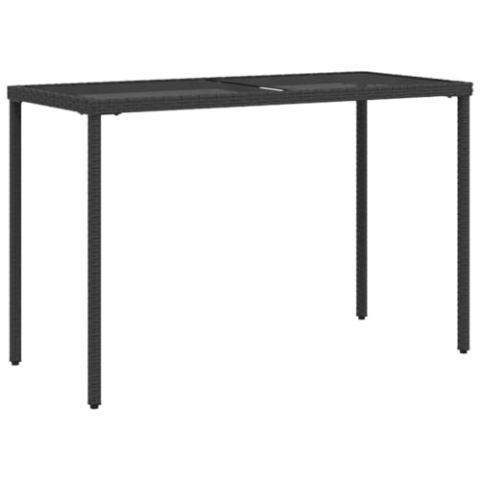 vidaXL Gartentisch mit Glasplatte, Garten Esstisch mit Stahlrahmen, Balkontisch Terrassentisch Rechteckig, Gartenmöbel Terrassenmöbel, Schwarz Poly Rattan