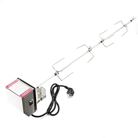 Wiltec BBQ Grillspieß 112cm 230V aus Edelstahl, inkl. 4 Fleischklammern, Drehspieß Rôtisserie